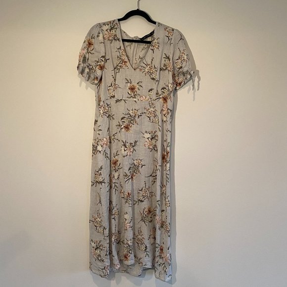 Zara 100% linen floral print short sleeve midi dress - Picture 3 of 5